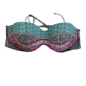 Shade & Shore Lined Plunge Underwire Bikini Top Size 36B Aztec Pattern